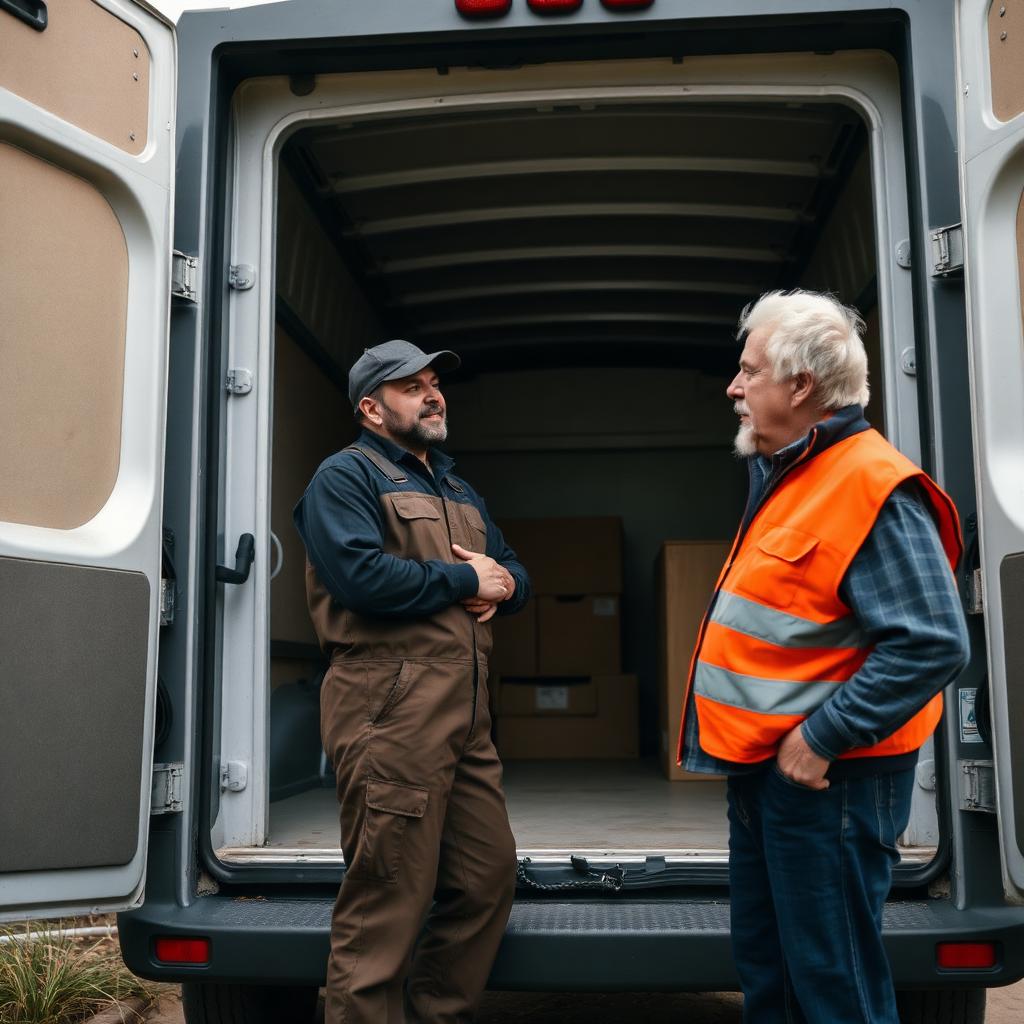 Un transporteur professionnel discute avec un client près de son utilitaire