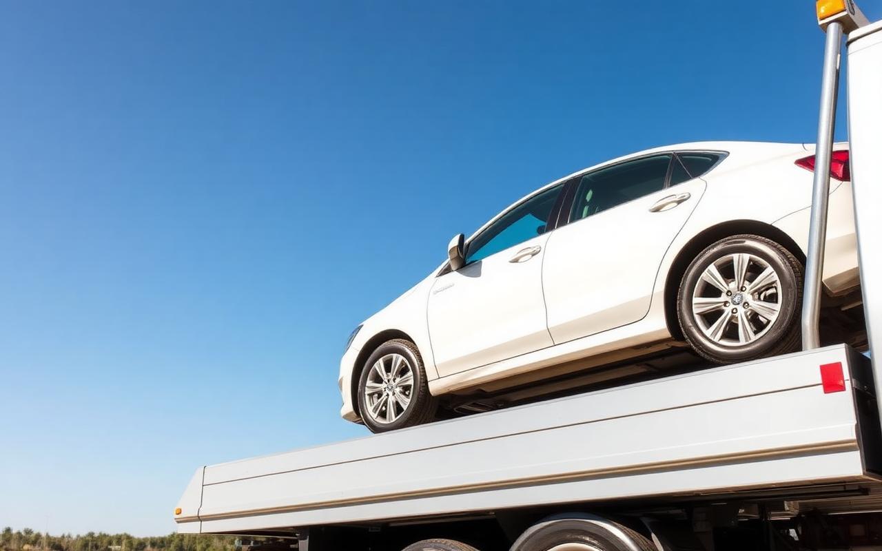 Voiture chargée sur un plateau de transport de véhicules
